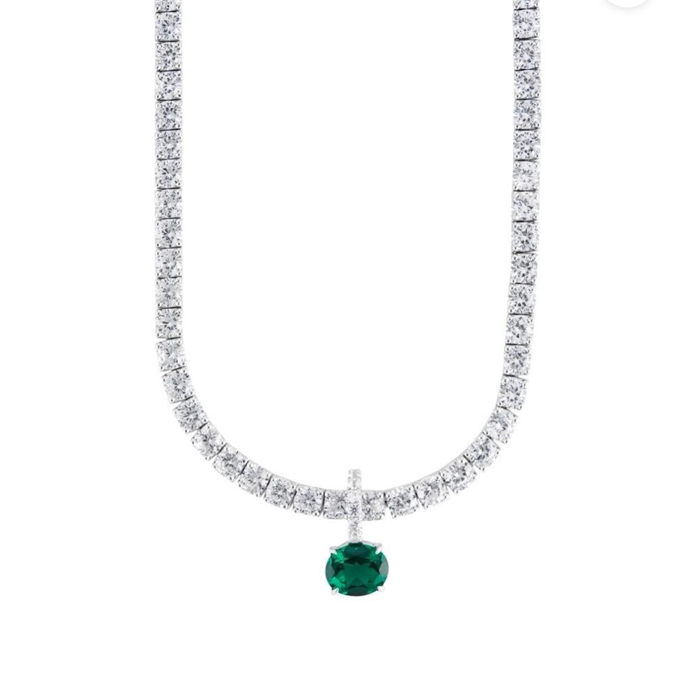 KATE RIVIÈRE NECKLACE IN 3.75MM LAB WHITE SAPPHIRE 16in with emerald pendant